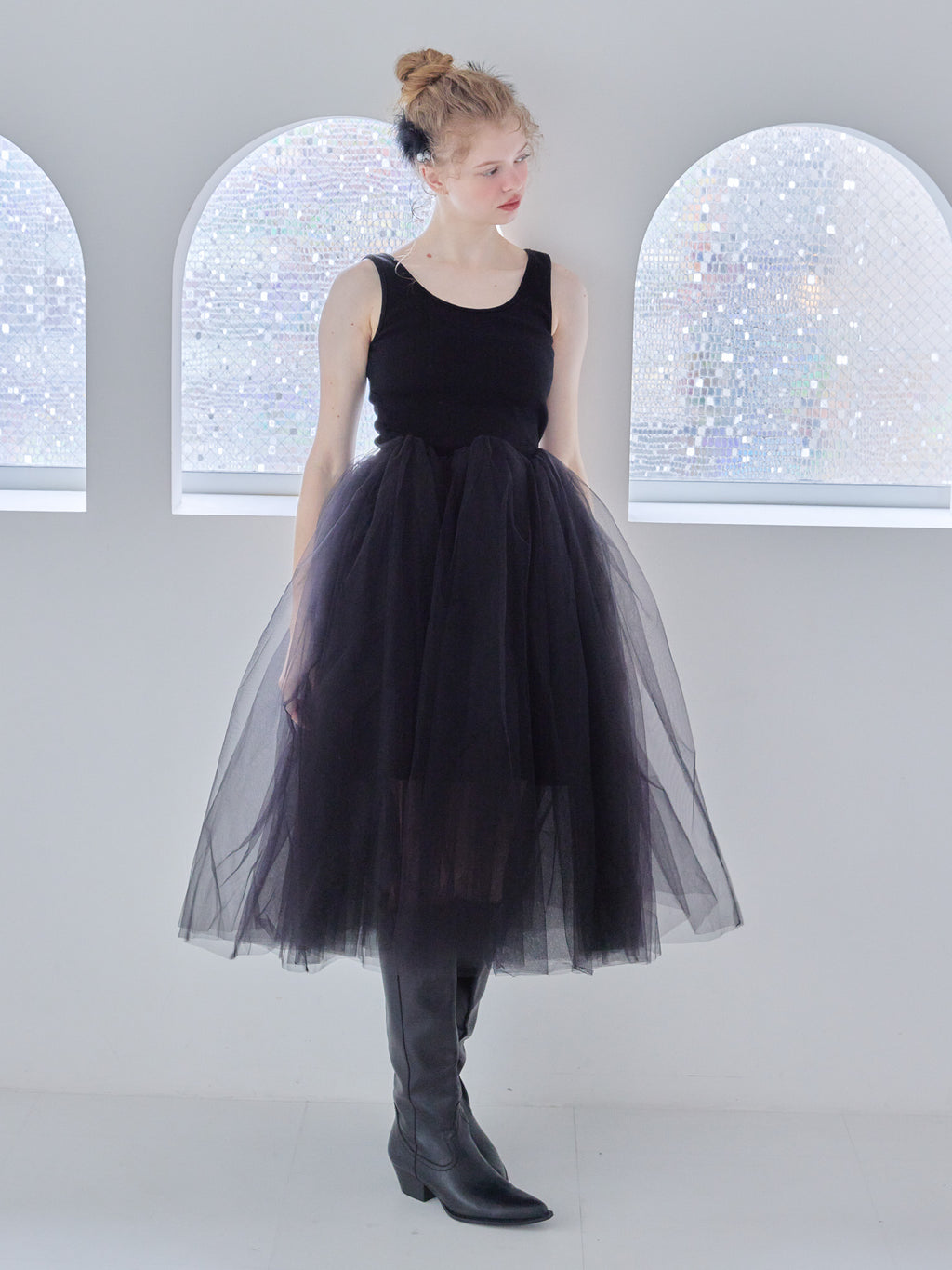Volume tulle skirt tank dress ブラック size:M model:173cm Olesia