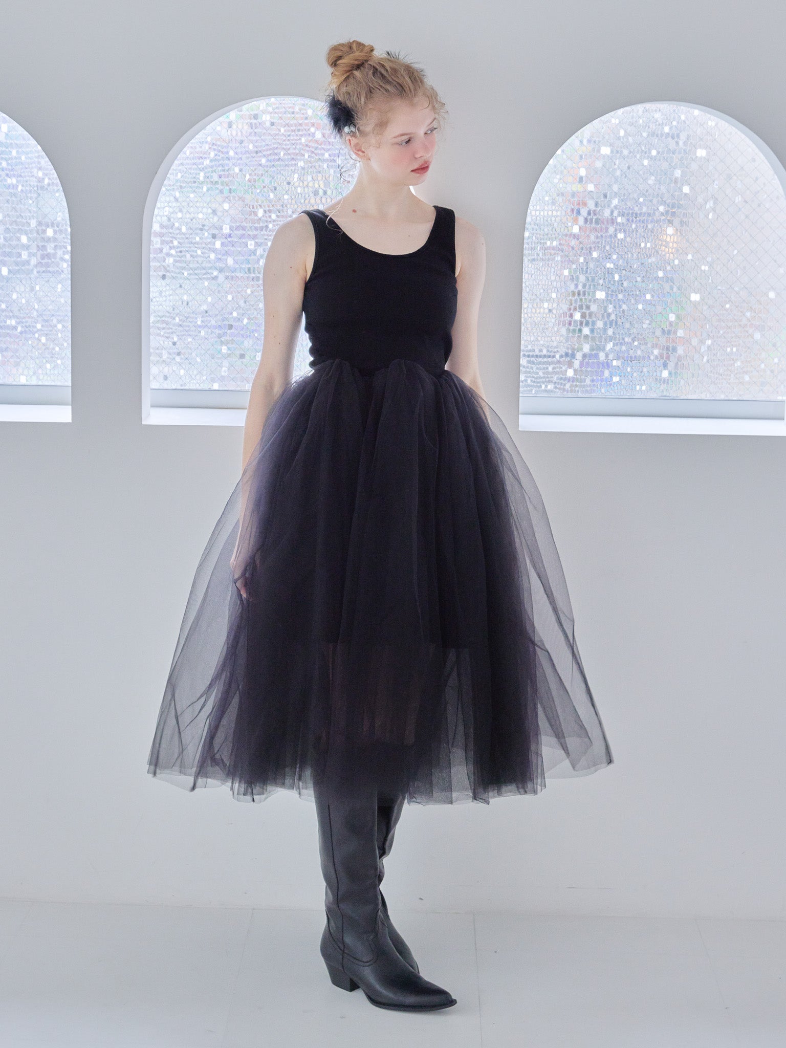 Volume tulle skirt tank dress ブラック size:M model:173cm Olesia