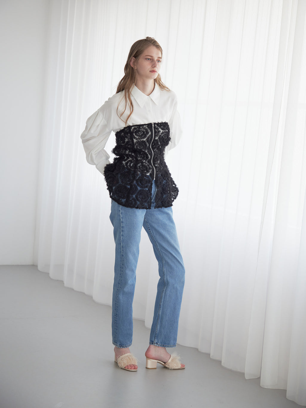 Tulle bare top & shirt set ブラック size:M model:174cm LERA