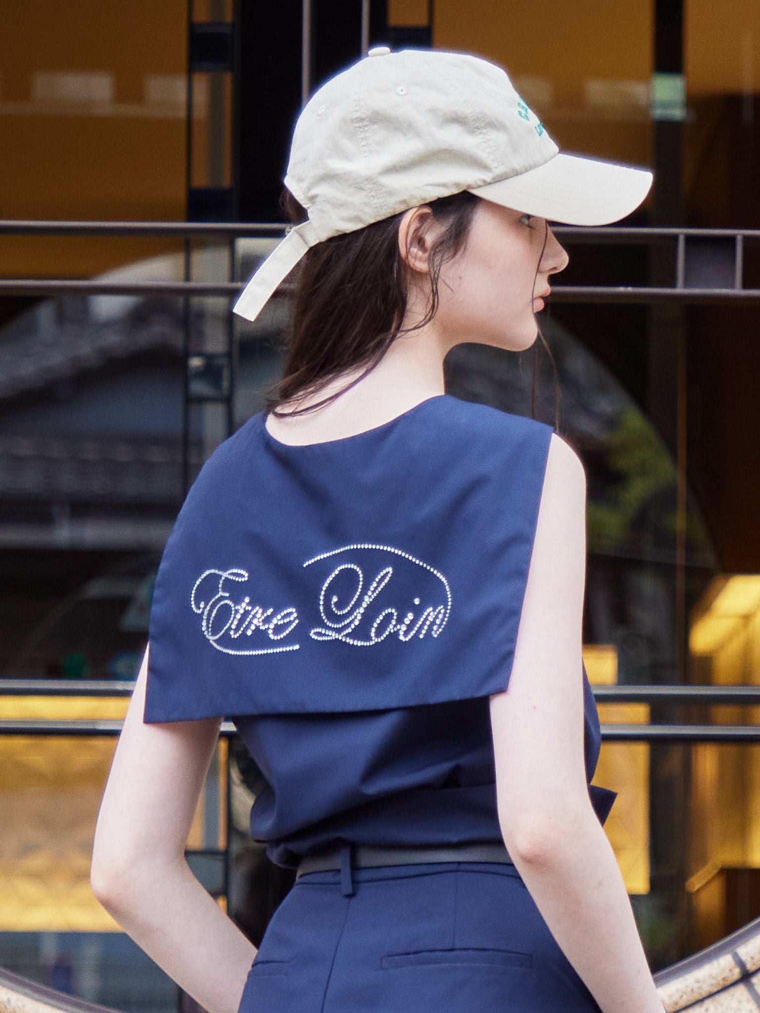 Rhinestone logo sailor collar shirt ネイビー size:M model:170cm ALICE