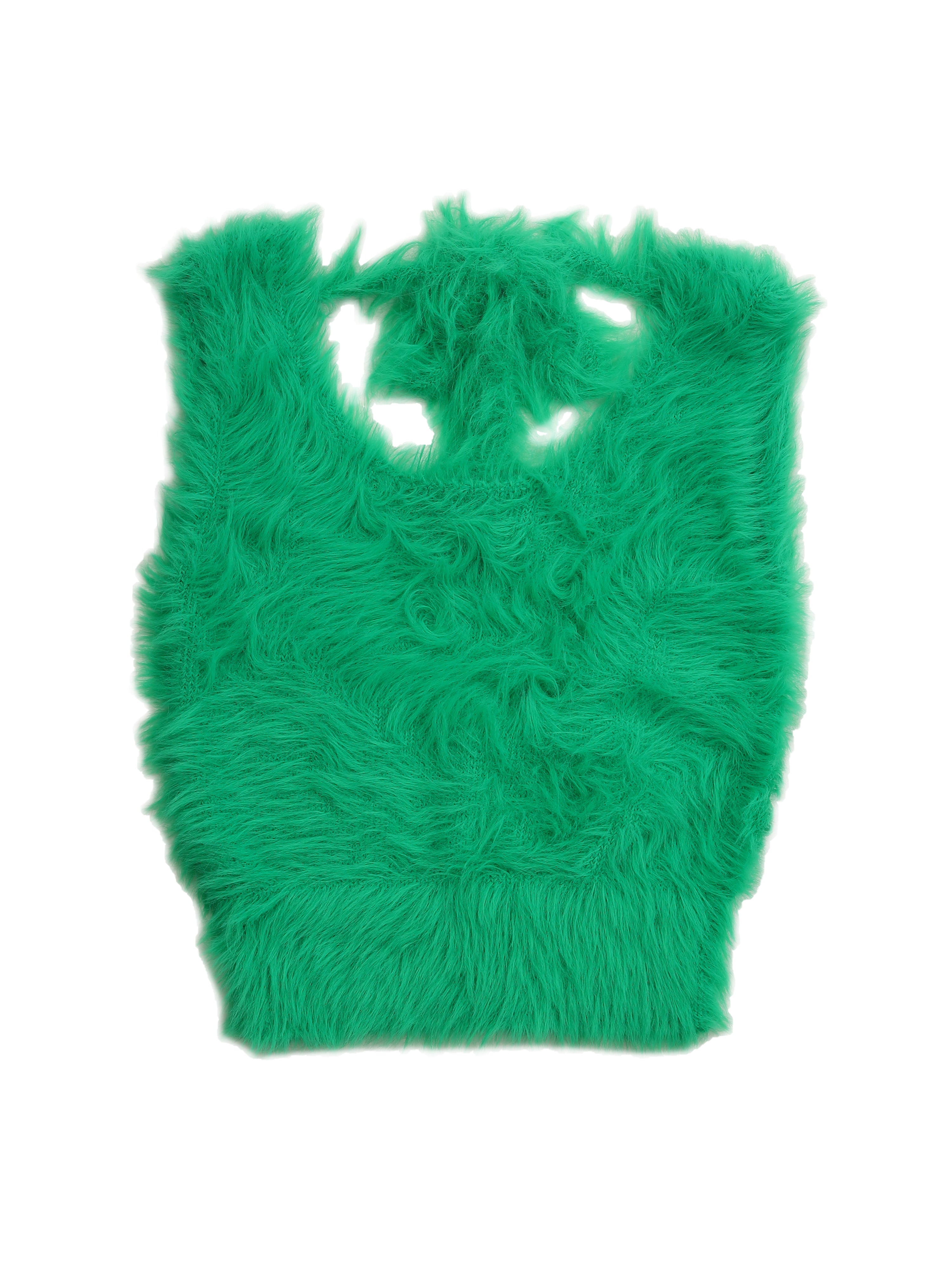 Back open shaggy knit tank top グリーン