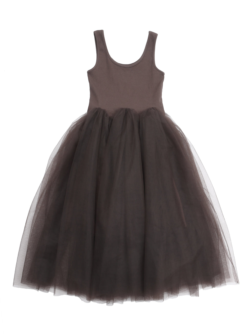 Volume tulle skirt tank dress ブラウン