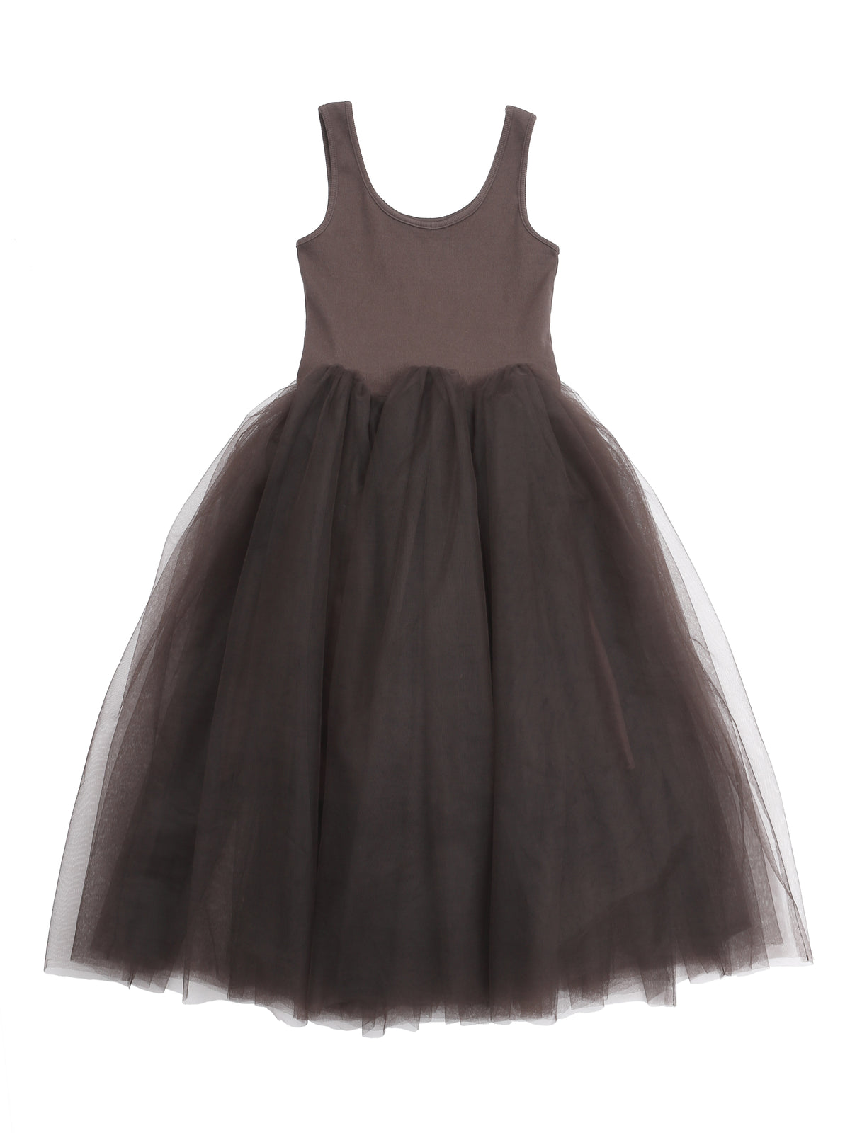 Volume tulle skirt tank dress ブラウン