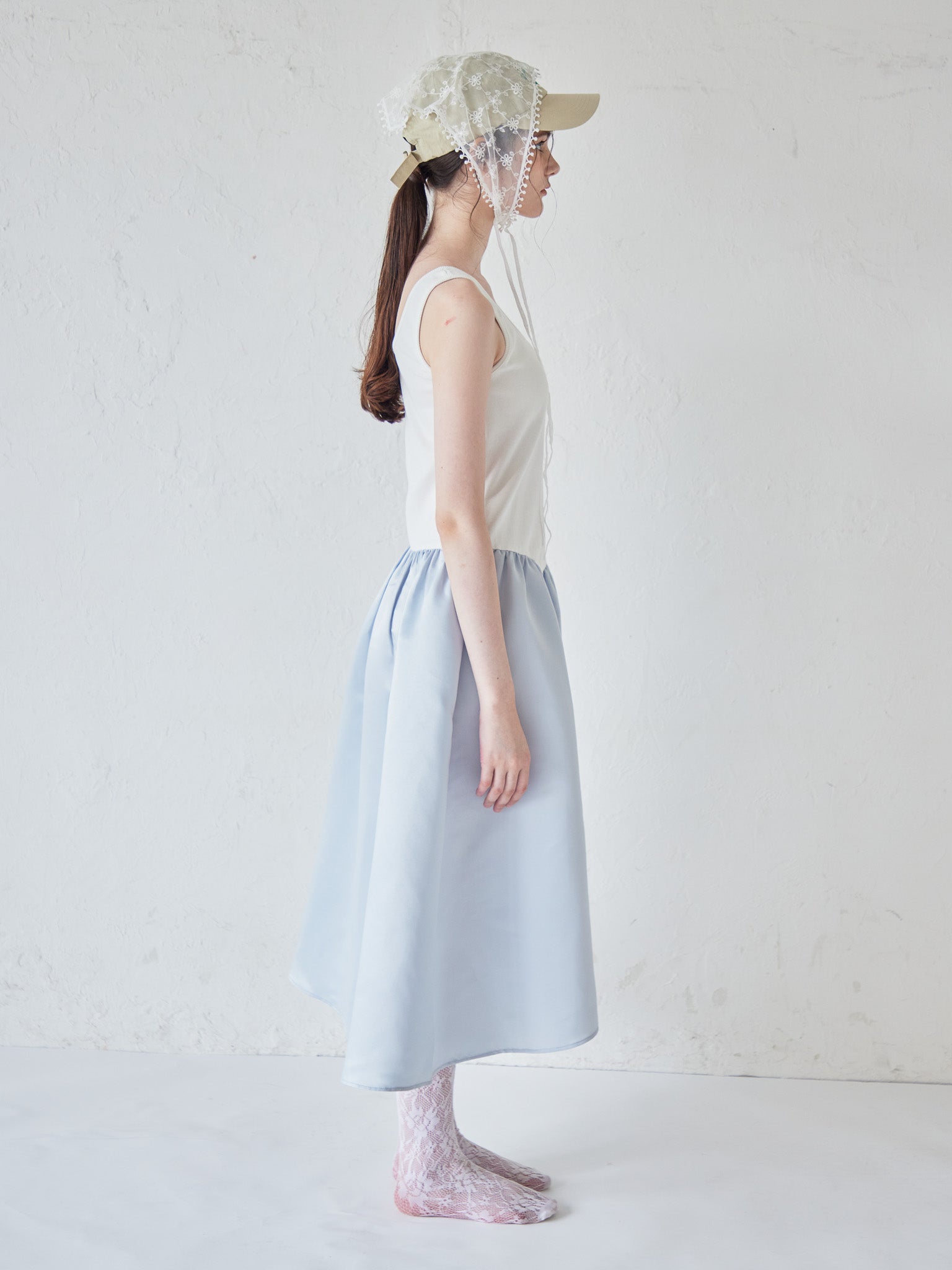 Rose satin docking rib dress ブルー size:M model:170cm ALICE