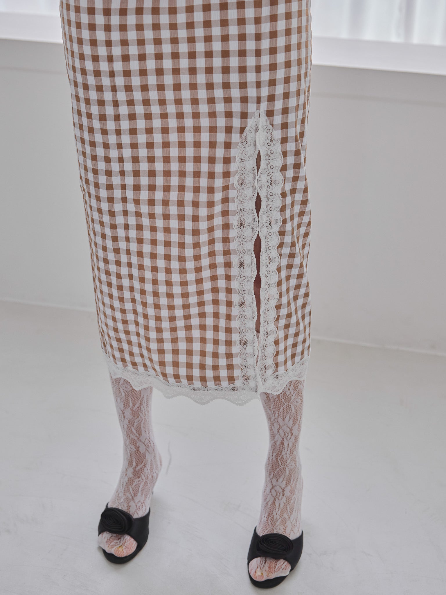 Rose gingham dress モカ size:M model:175cm MARTA