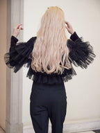 Dot tulle ruffle & knit top set ブラック size:M model:163cm MINAMI