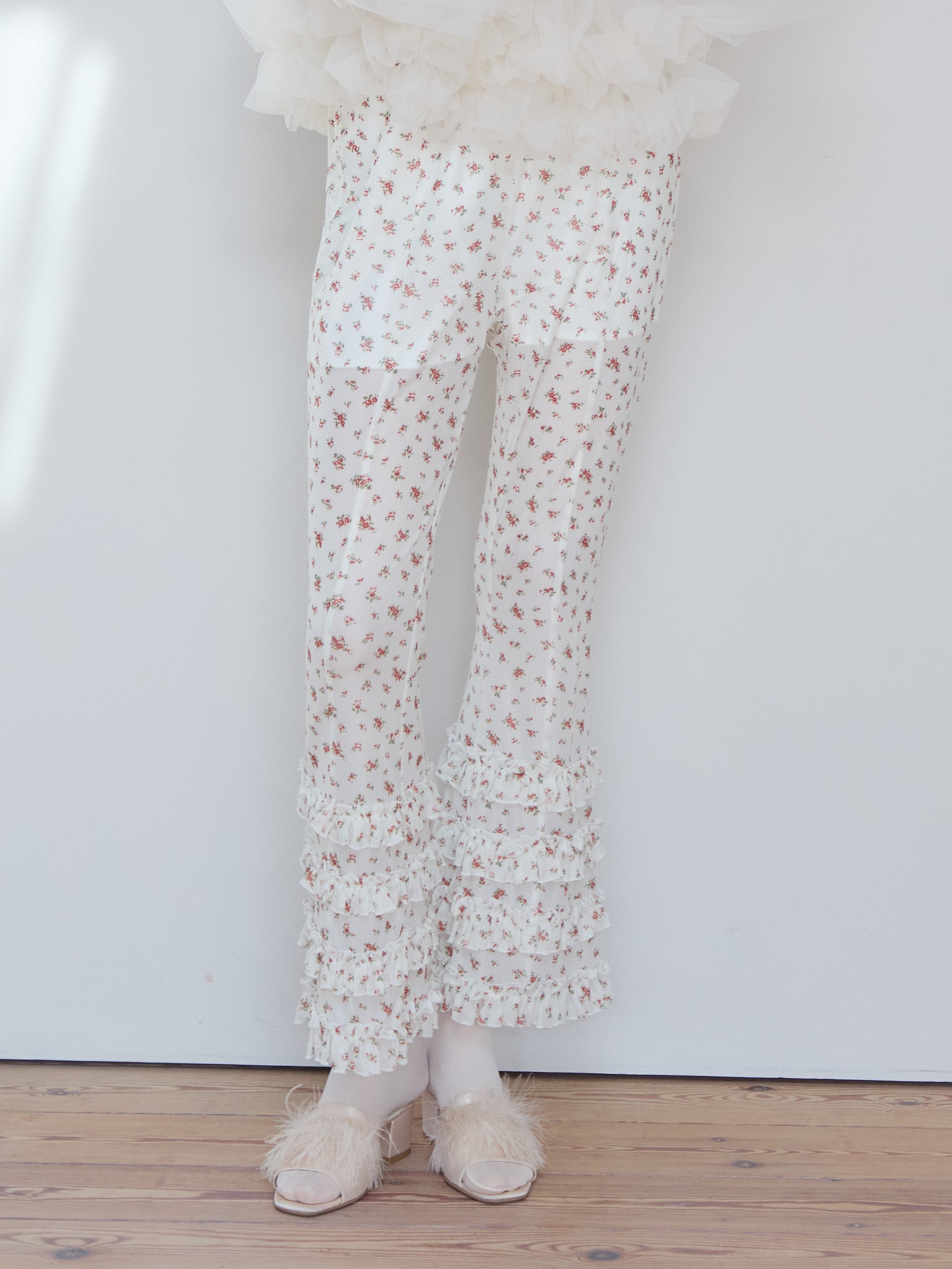 Frill tulle print pants アイボリー size:M model:174cm KATERYNA