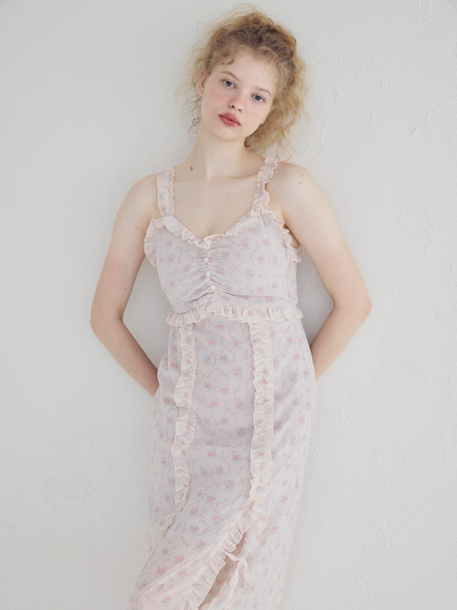 Frill slit cami dress ピンク size:M model:173cm Olesia