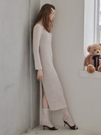 Back open shiny knit dress ピンク size:M model:173cm DASHA.G
