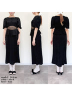 Sheer embroidered puff sleeve dress ドット