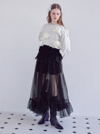 Frill tulle skirt & shorts set ブラック size:M model:173cm ALINA