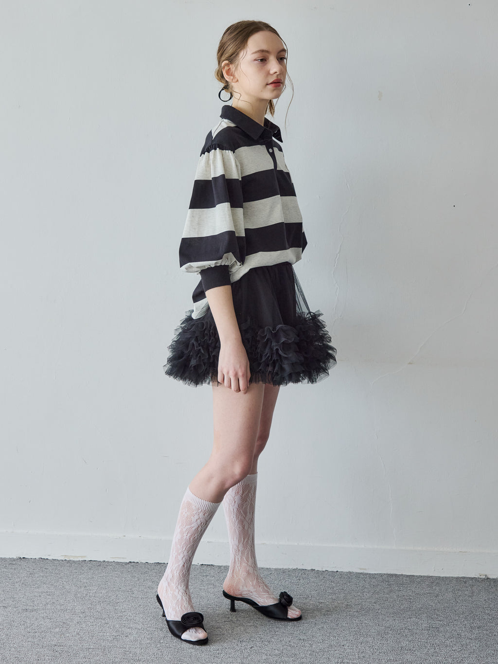 Rugby shirt and frill pants skirt ブラック size:M model:171cm ANIUTA