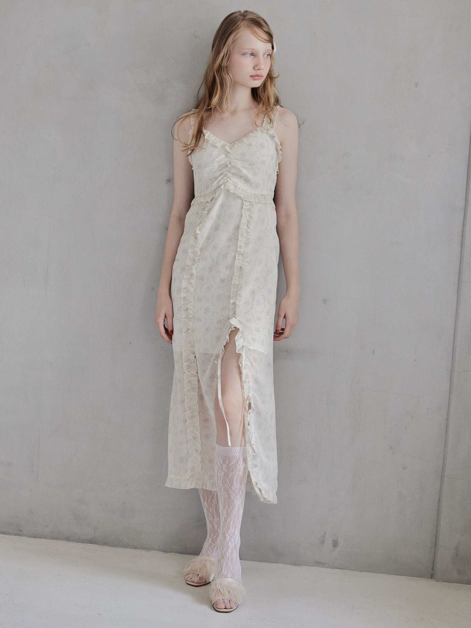 Frill slit cami dress ホワイト size:M model:173cm DASHA.G
