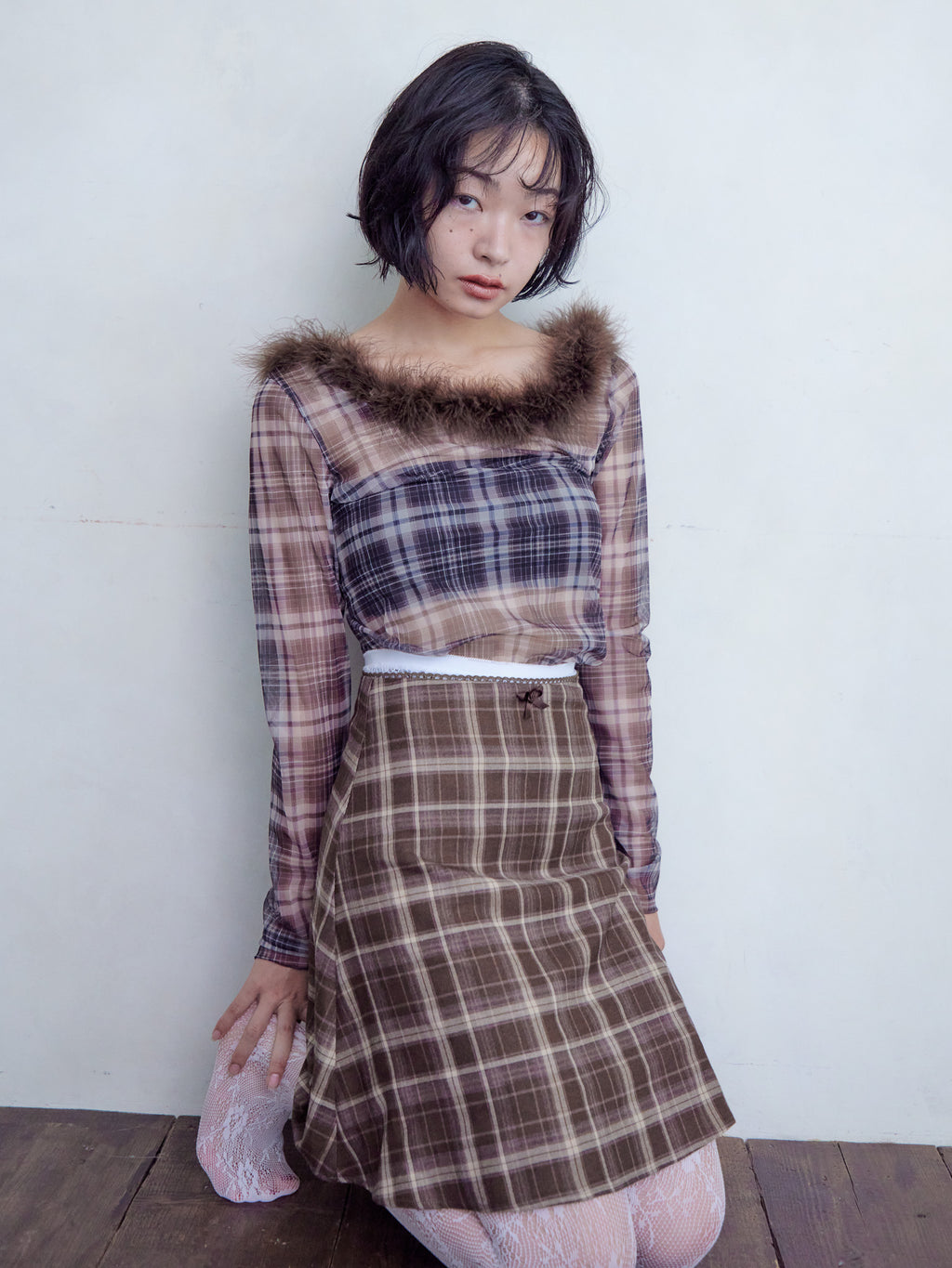 Hem flare mini skirt ブラウン size:M model:161cm 富樫かなえ