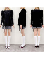 Tulip embroidered volume sleeve blouse ブラック