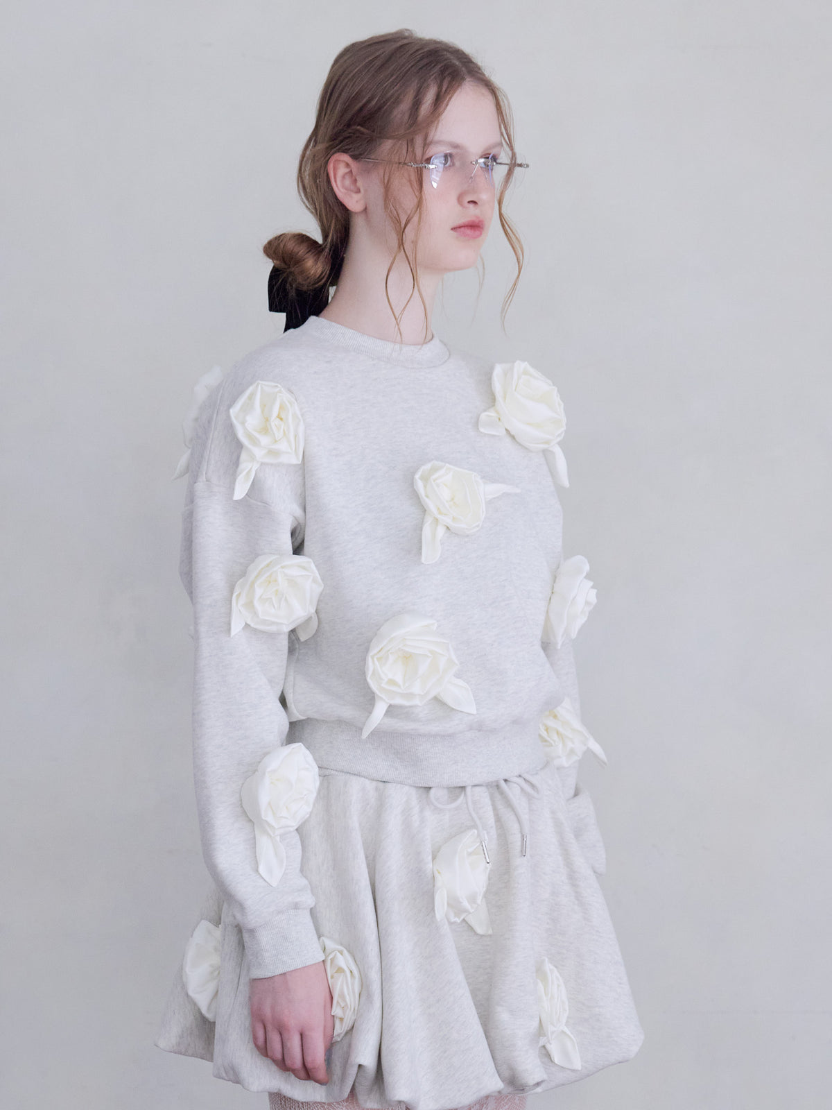 Many rose sweat top グレー size:M model:173cm ALINA