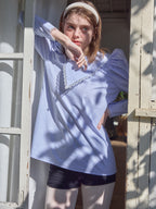 Tulip embroidered volume sleeve blouse ストライプ size:M model:174cm KATERYNA