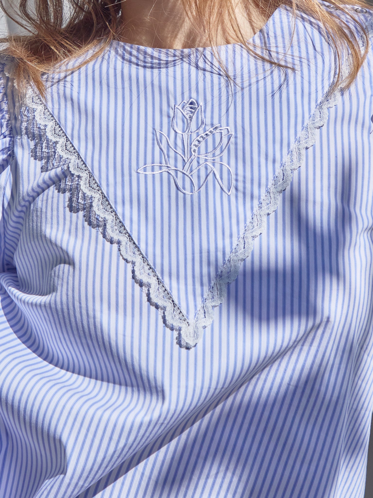 Tulip embroidered volume sleeve blouse ストライプ size:M model:174cm KATERYNA