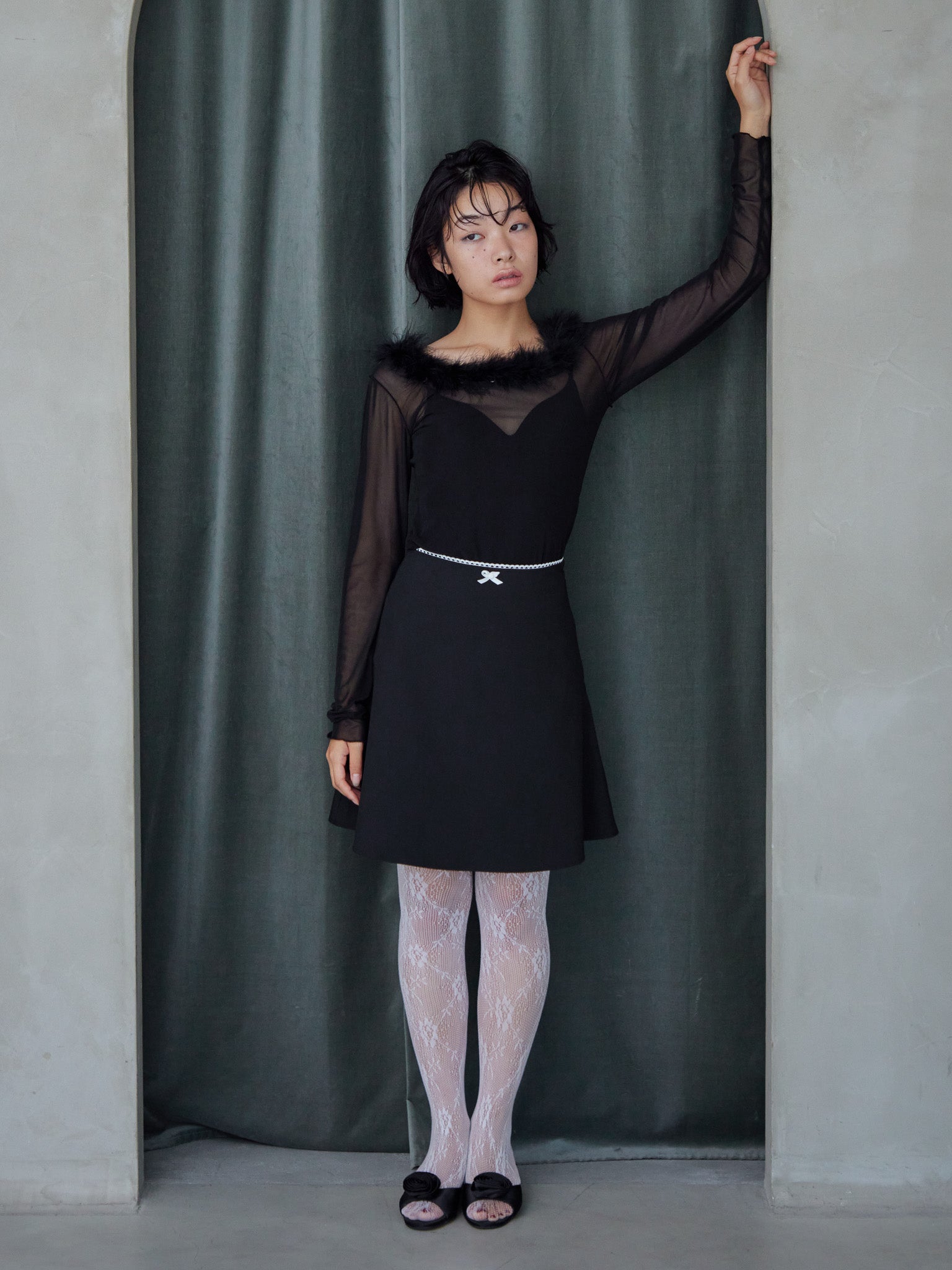 Hem flare mini skirt ブラック size:M model:161cm 富樫かなえ
