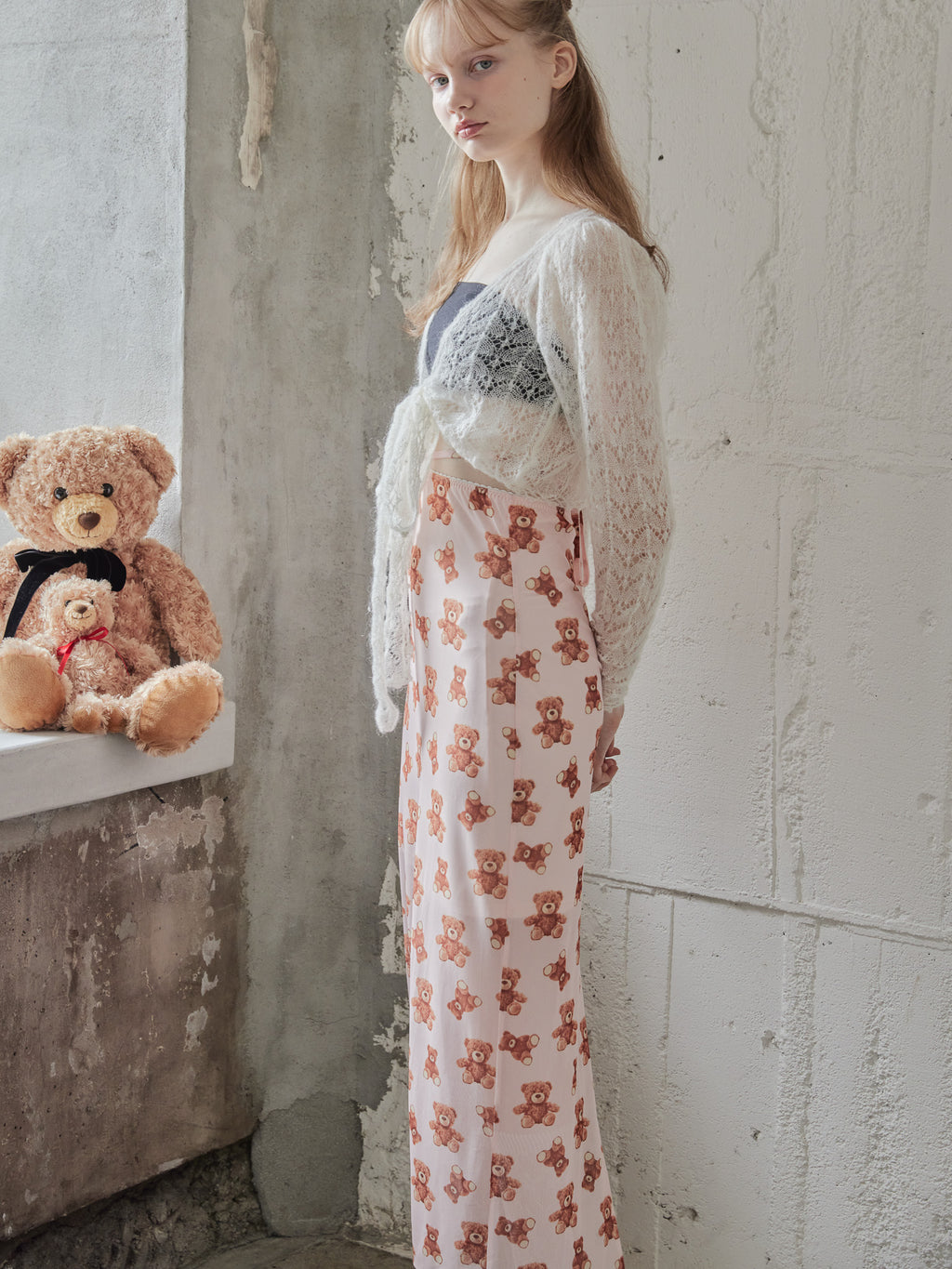 Teddy bear tulle skirt ピンク size:M model:173cm DASHA.G