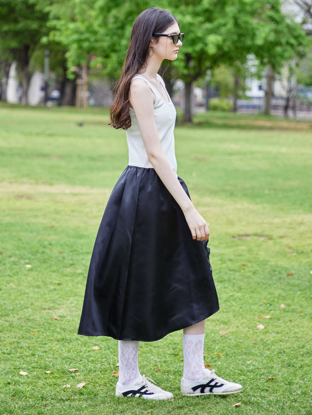 Rose satin docking rib dress ブラック size:M model:170cm ALICE