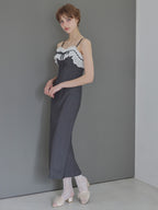 Lace ribbon stripe tight dress グレー size:M model:175cm MARTA