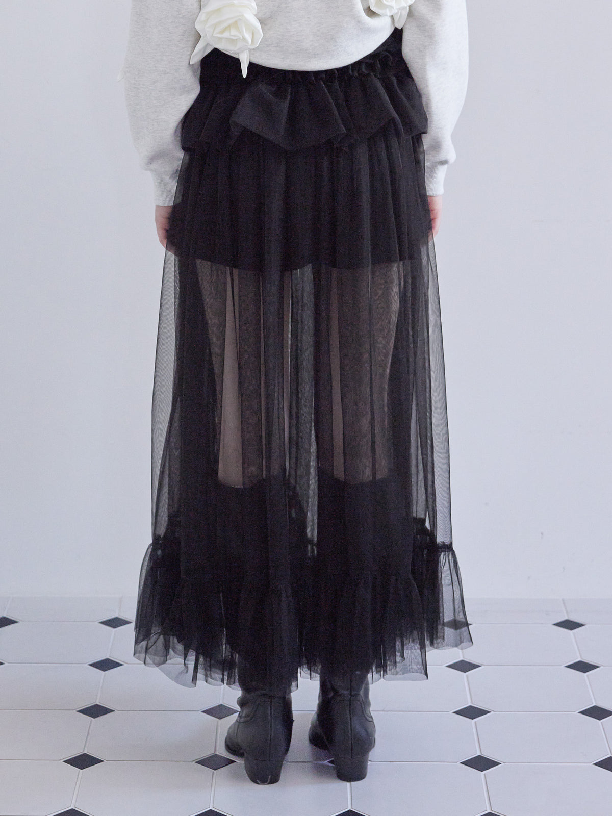 Frill tulle skirt & shorts set ブラック size:M model:173cm ALINA