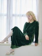 Ribbon embroidered velour dress & tippet グリーン size:M model:163cm MINAMI
