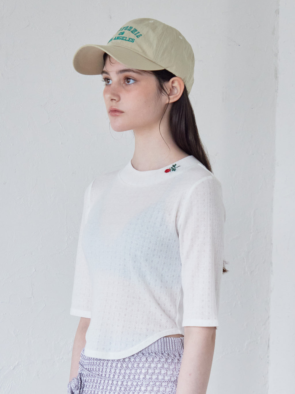Rose embroidery eyelet short top ホワイト size:M model:170cm ALICE