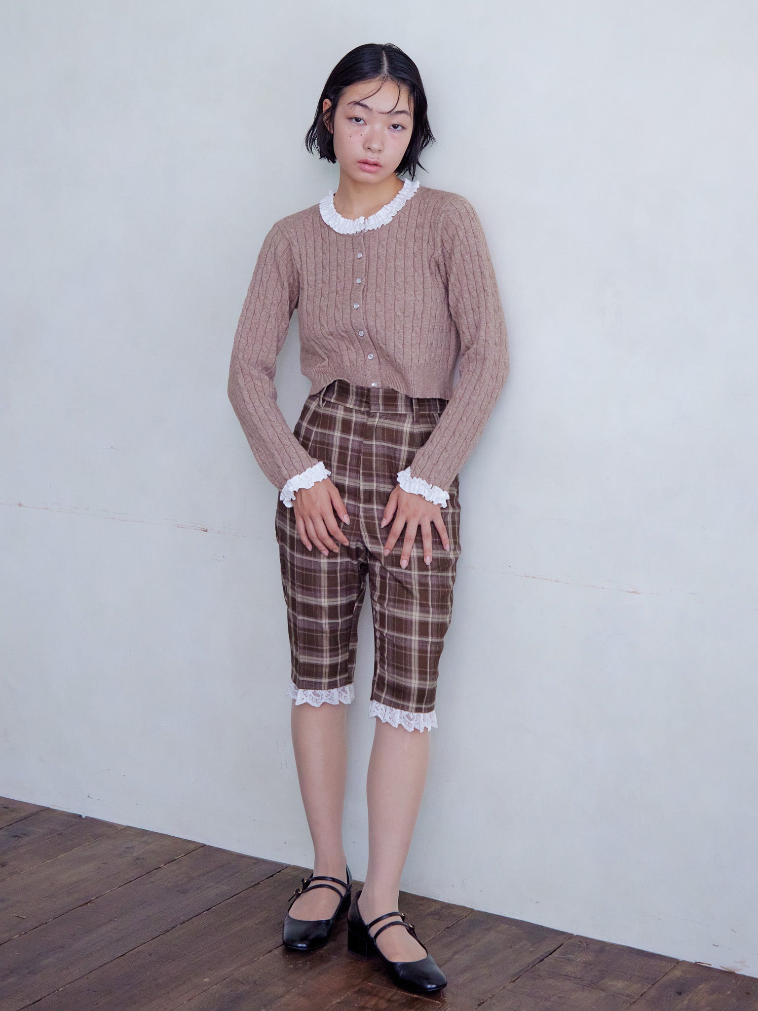 Frilly cable knit cardigan モカ size:M model:161cm 富樫かなえ