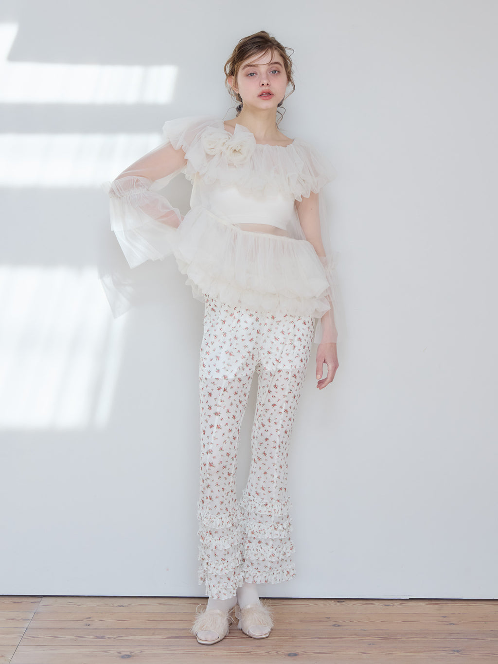 Rose tulle off shoulder blouse ホワイト size:M model:174cm KATERYNA