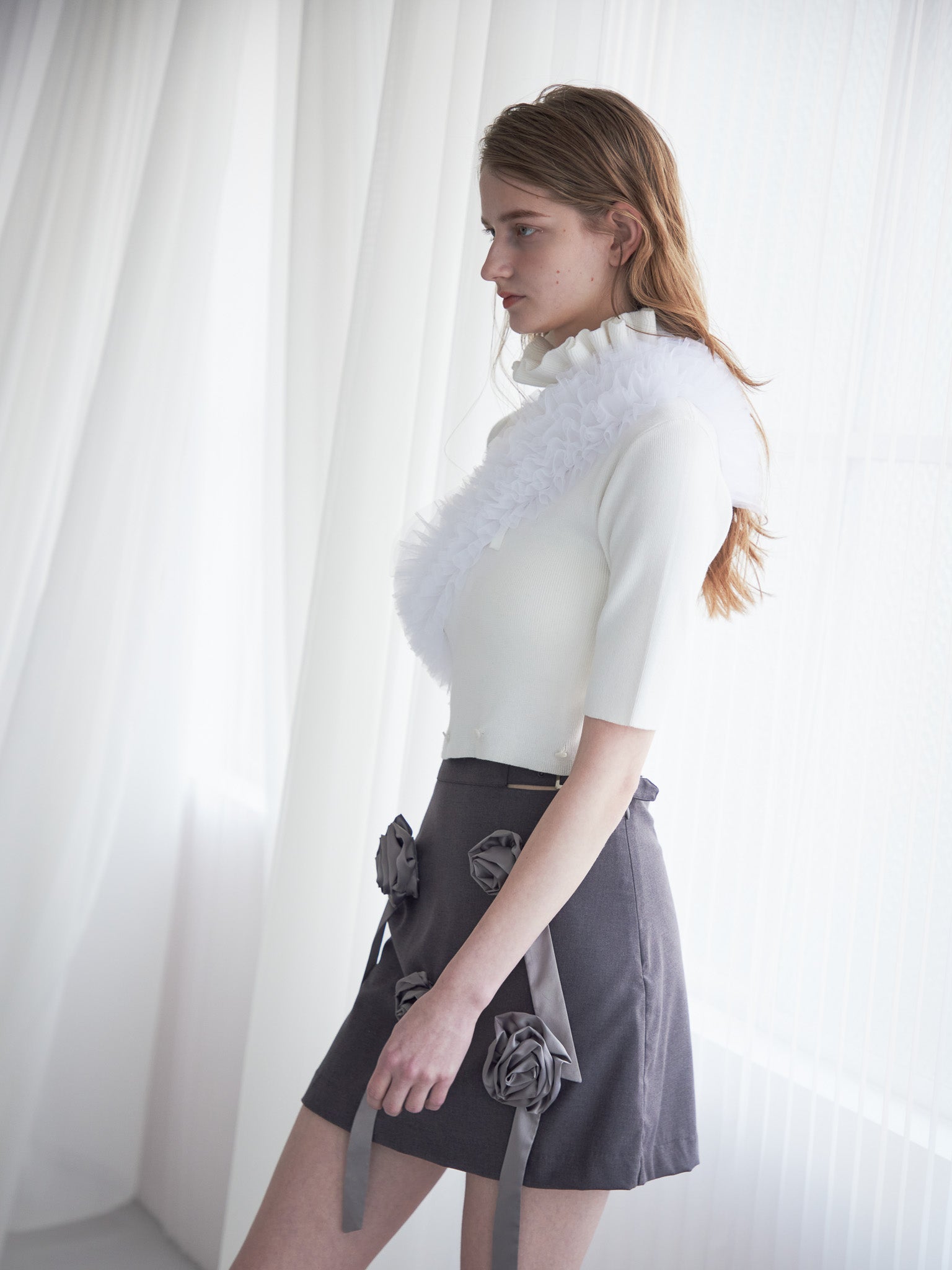 Hem tulle rib knit ホワイト size:M model:174cm LERA