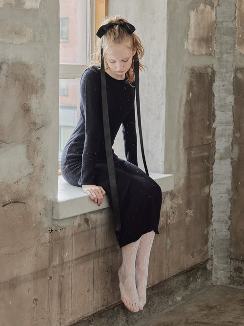 Back open shiny knit dress ブラック size:M model:173cm DASHA.G