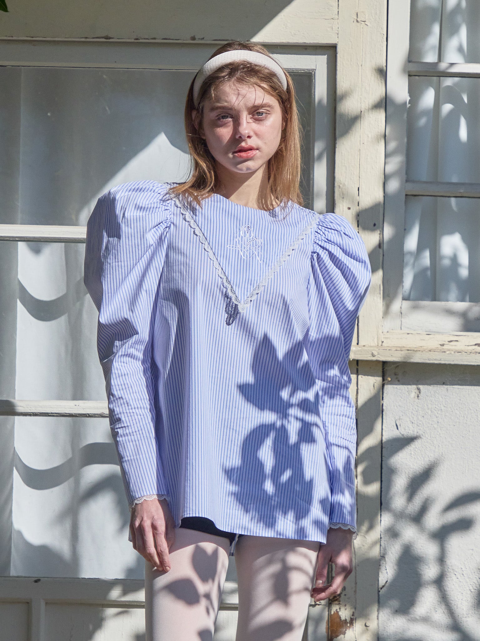 Tulip embroidered volume sleeve blouse ストライプ size:M model:174cm KATERYNA