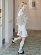 Dot tulle ruffle & knit top set ベージュ size:M model:163cm MINAMI