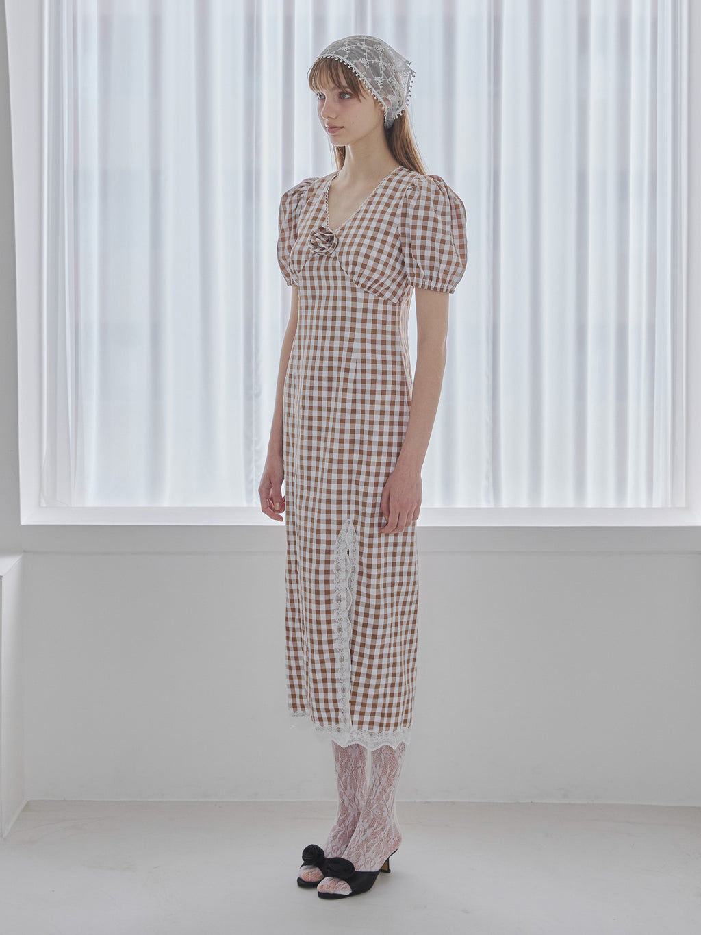 Rose gingham dress モカ size:M model:175cm MARTA