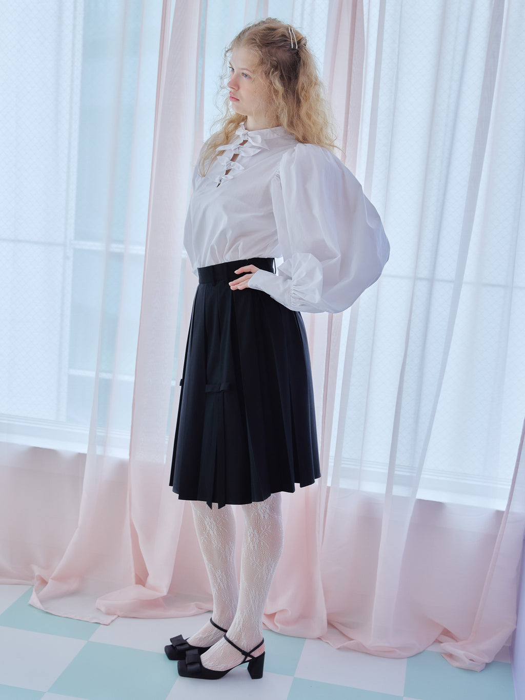 Many ribbon volume sleeve blouse ホワイト size:M model:173cm Olesia