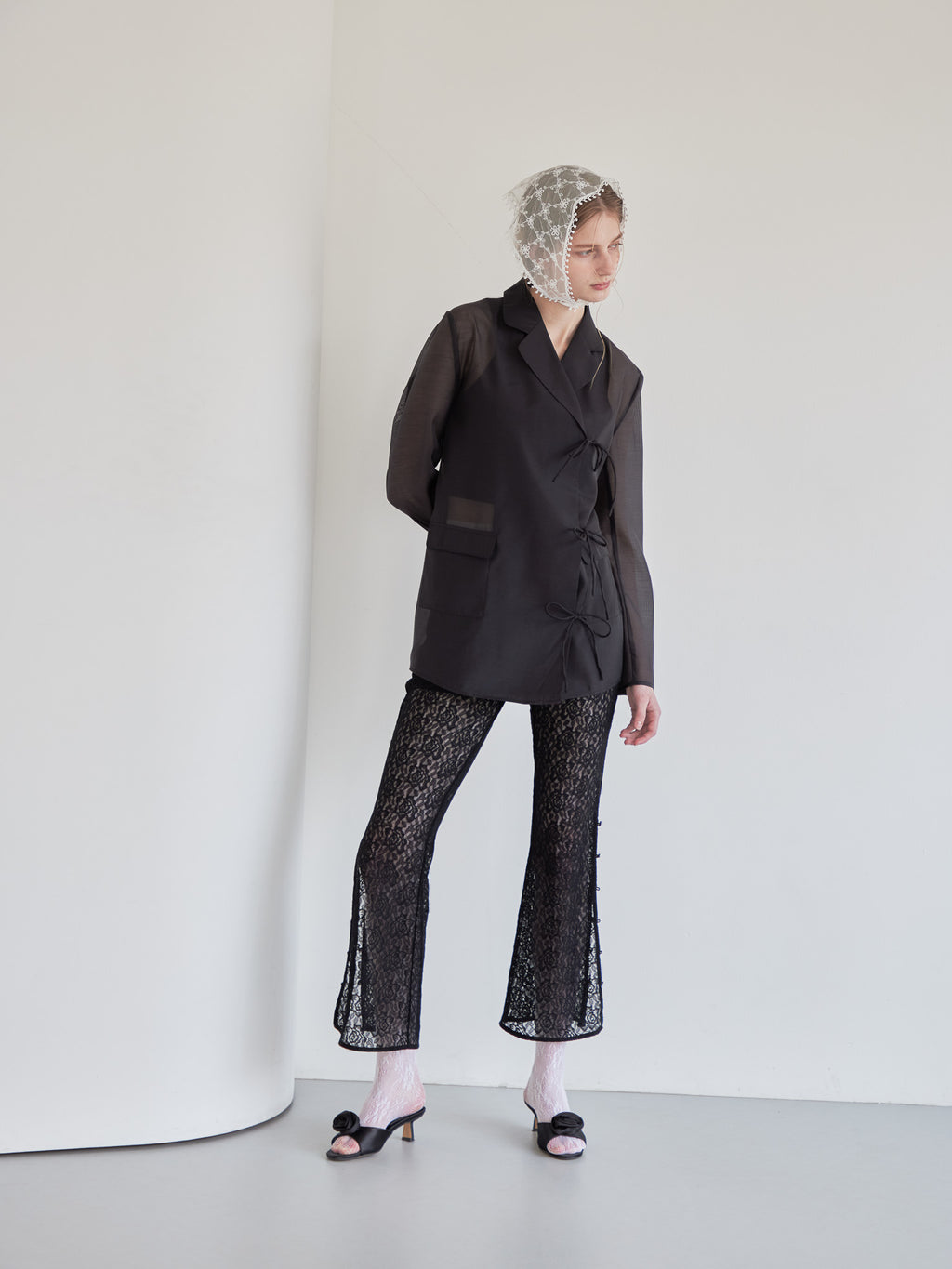 Ribbon sheer jacket ブラック size:M model:174cm LERA