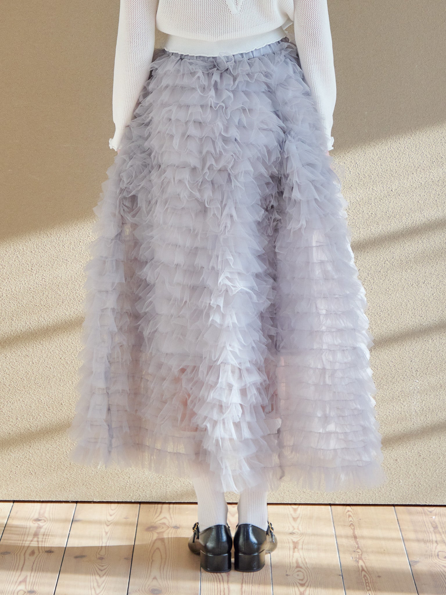 Tulle tiered volume skirt グレー size:M model:174cm KATERYNA
