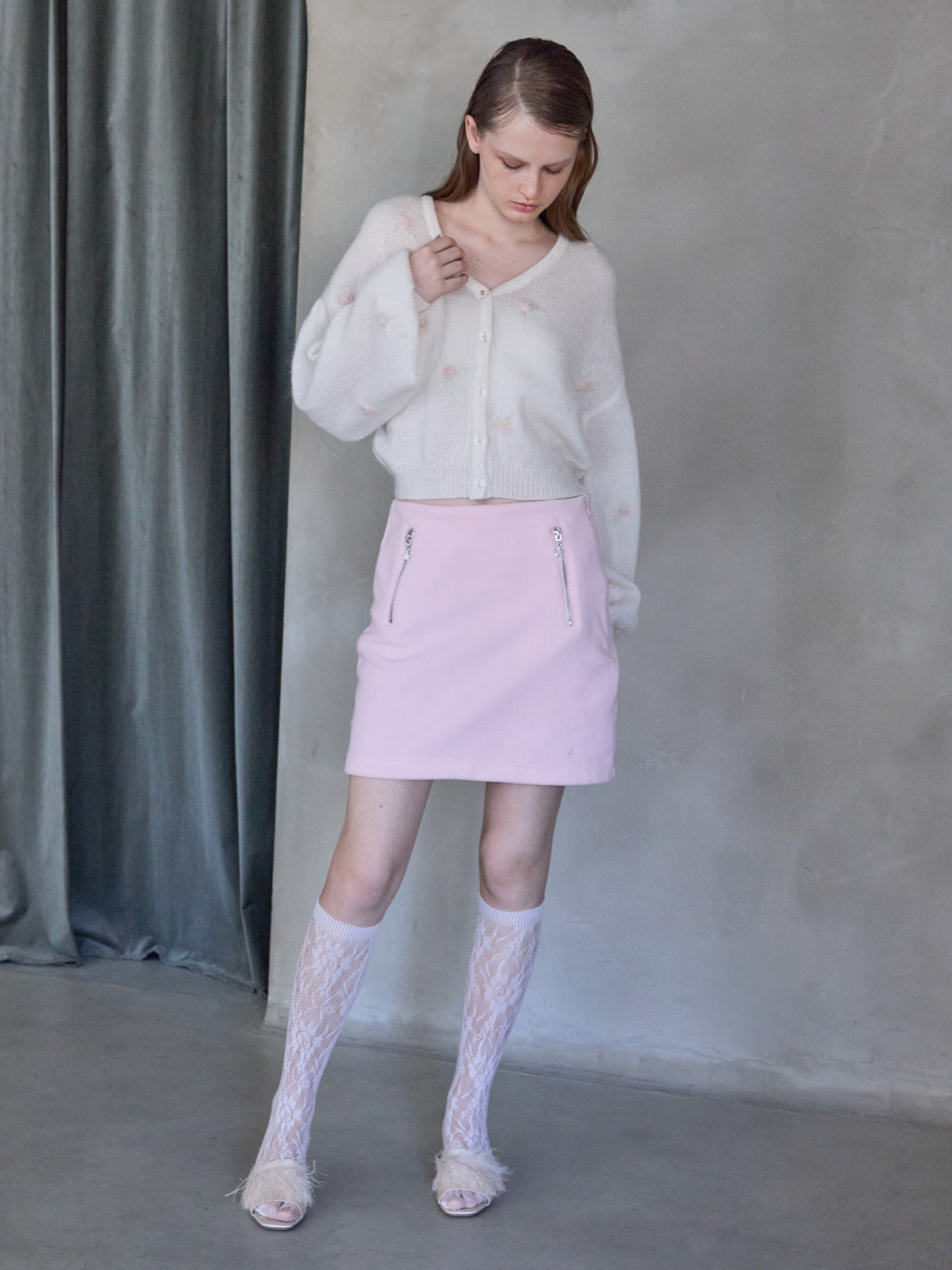 Many rose embroidery cardigan ホワイト size:M model:173cm ALINA