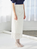Ribbon embroidered lace tight skirt ホワイト