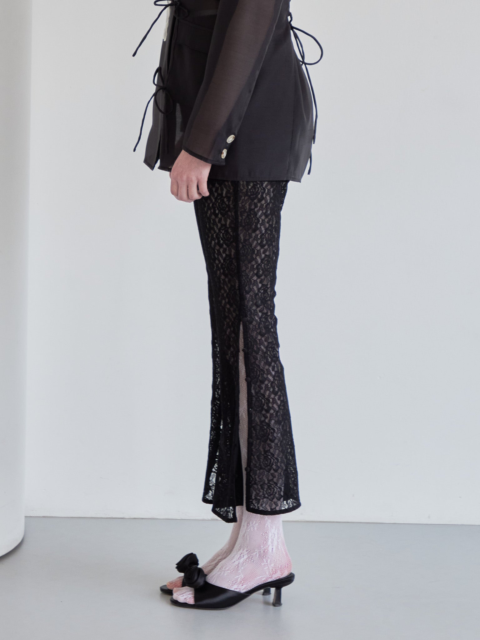 Heart trimming lace pants ブラック size:M model:174cm LERA