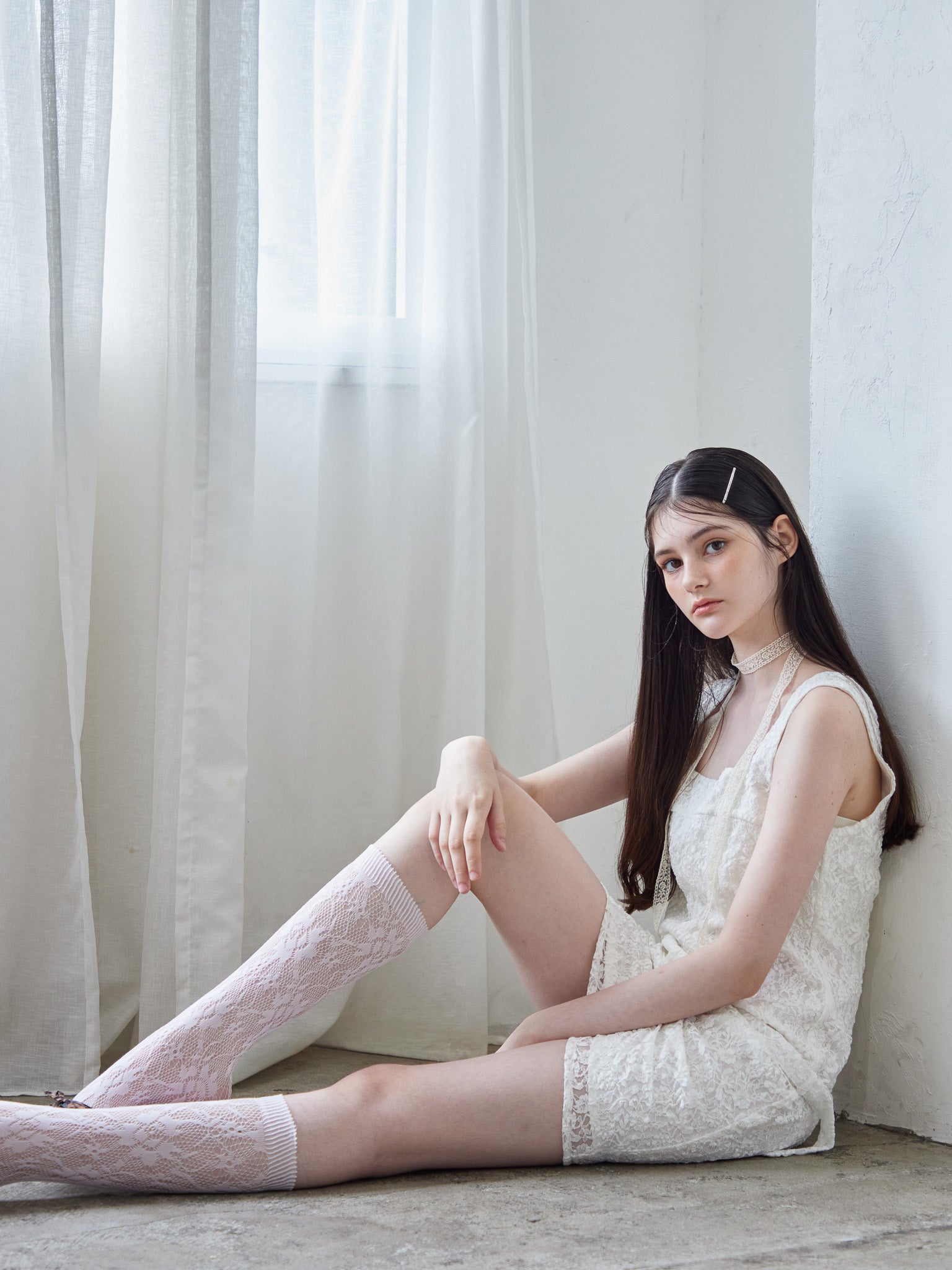 Low belt lace mini dress ホワイト size:M model:170cm ALICE
