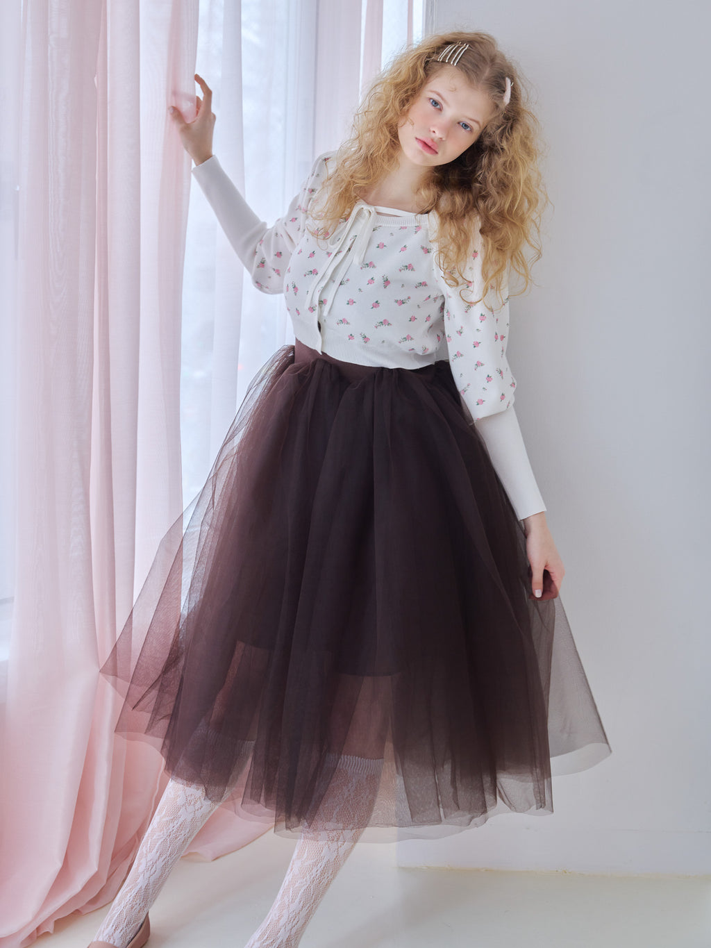 Volume tulle skirt tank dress ブラウン size:M model:173cm Olesia