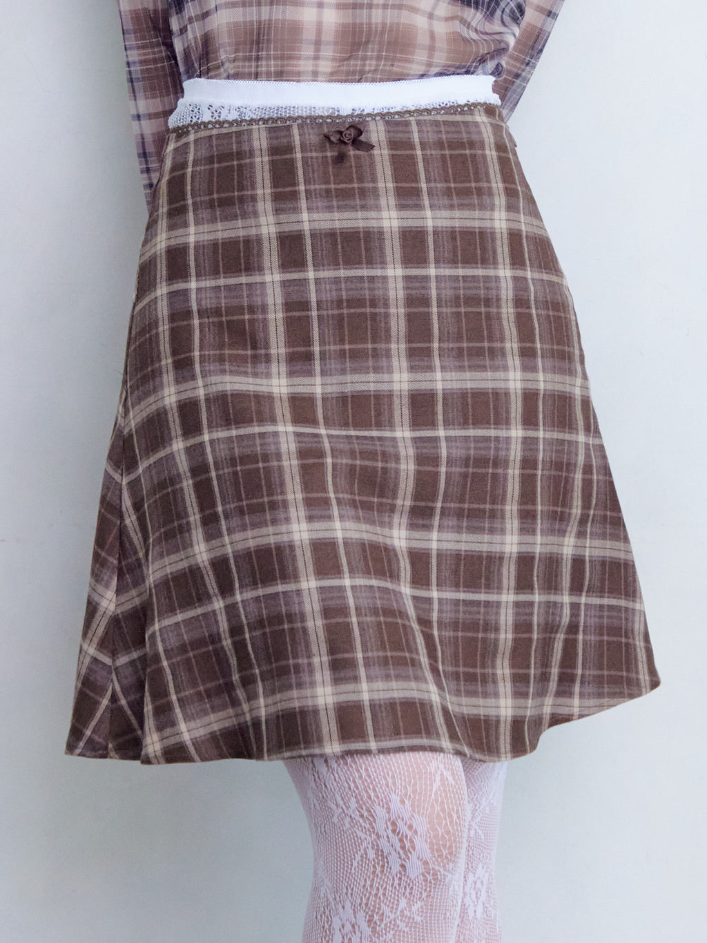 Hem flare mini skirt ブラウン size:M model:161cm 富樫かなえ