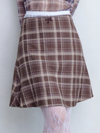 Hem flare mini skirt ブラウン size:M model:161cm 富樫かなえ