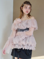 Rose tulle off shoulder blouse ピンク size:M model:174cm KATERYNA