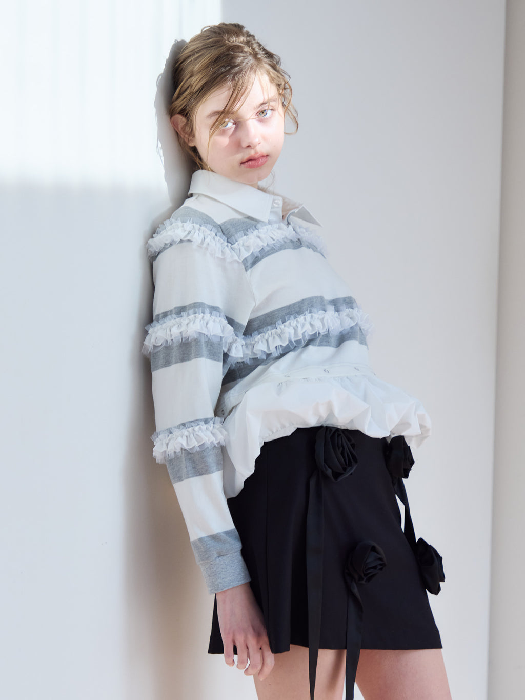 Balloon hem rugby shirt グレー size:M model:174cm KATERYNA
