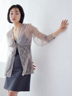 Rose sheer blouse グレー size:M model:161cm 富樫かなえ
