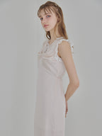 Lace trim satin ribbon dress ピンクベージュ size:M model:175cm MARTA